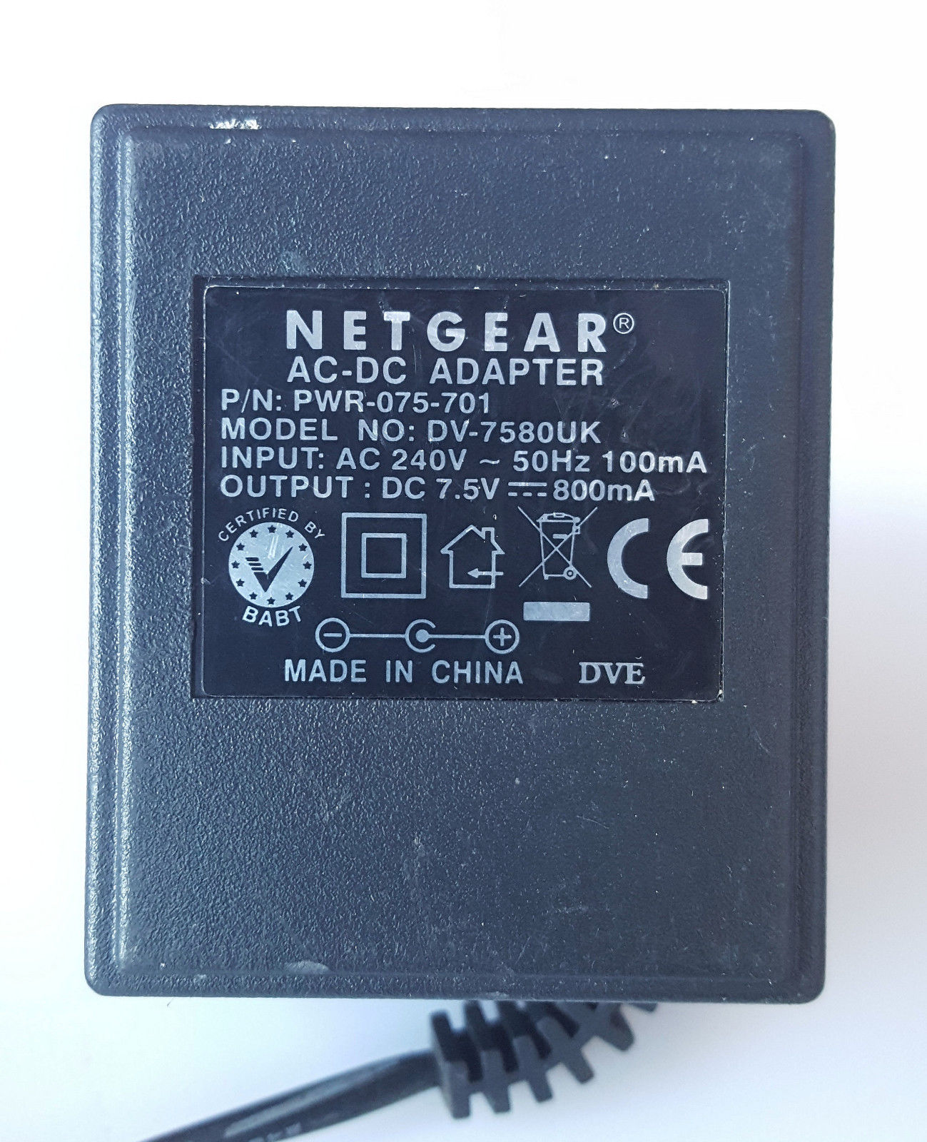 New 7.5V 800mA NETGEAR DV-7580UK PWR-075-701 Power SUPPLY AC ADAPTER